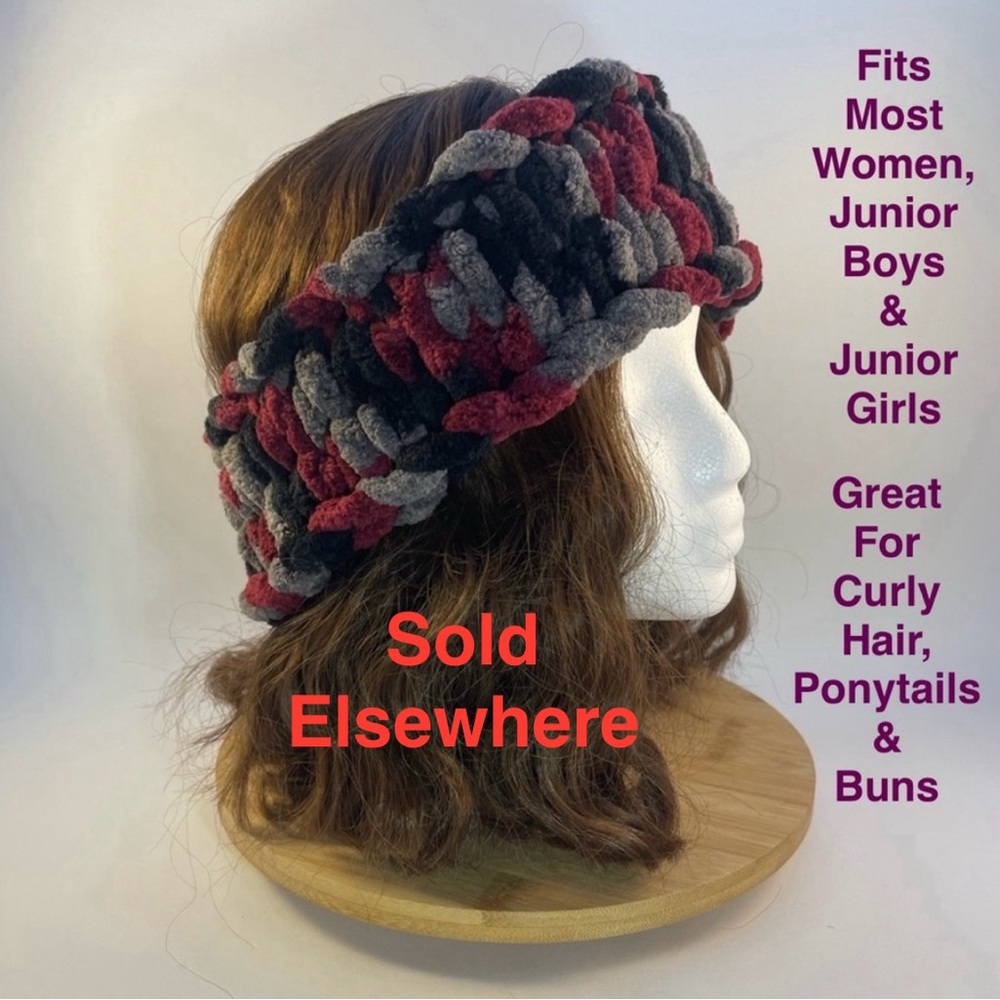 Handmade Women’s/Junior’s Winter Headband/Ear Wrap - Cranberry, Gray & Black
